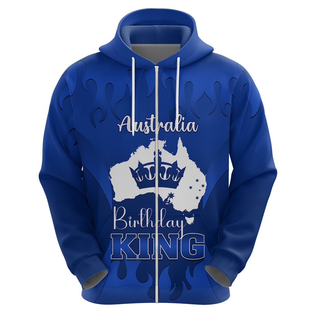 Personalised Australia King Birthday Hoodie Australian Map With Crown Blue Version - Vibe Hoodie Shop