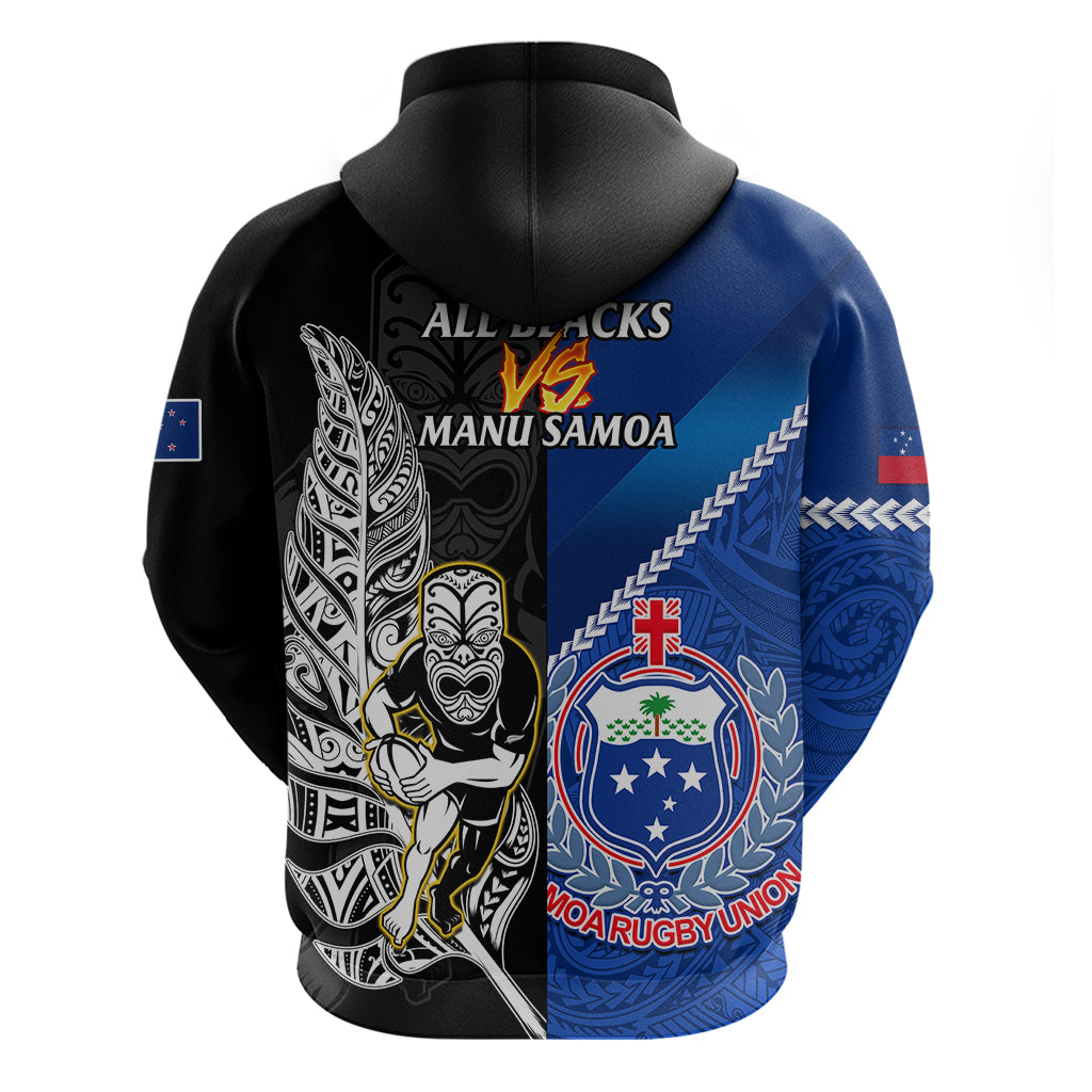 New Zealand And Samoa Rugby Hoodie All Black Tiki Fern Mix Manu Samoa 2023 World Cup - Vibe Hoodie Shop