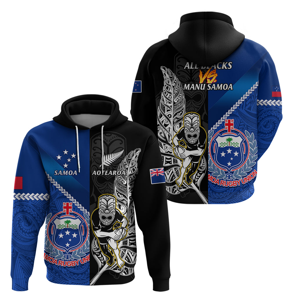 New Zealand And Samoa Rugby Hoodie All Black Tiki Fern Mix Manu Samoa 2023 World Cup - Vibe Hoodie Shop