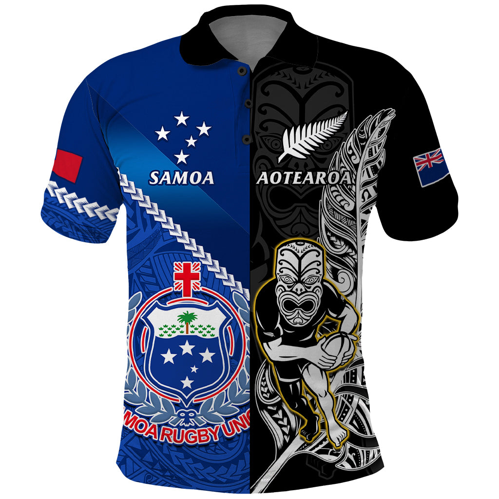 New Zealand And Samoa Rugby Polo Shirt All Black Tiki Fern Mix Manu Samoa 2023 World Cup - Vibe Hoodie Shop