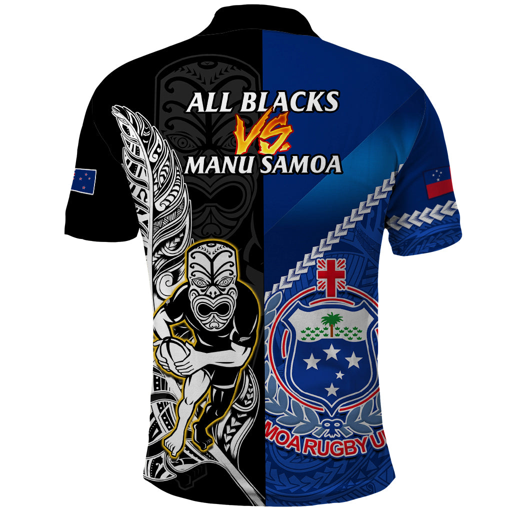 New Zealand And Samoa Rugby Polo Shirt All Black Tiki Fern Mix Manu Samoa 2023 World Cup - Vibe Hoodie Shop