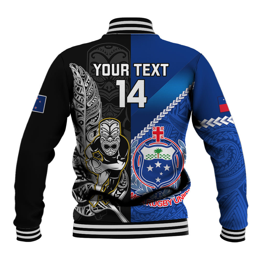 Custom New Zealand And Samoa Rugby Baseball Jacket All Black Tiki Fern Mix Manu Samoa 2023 World Cup - Vibe Hoodie Shop