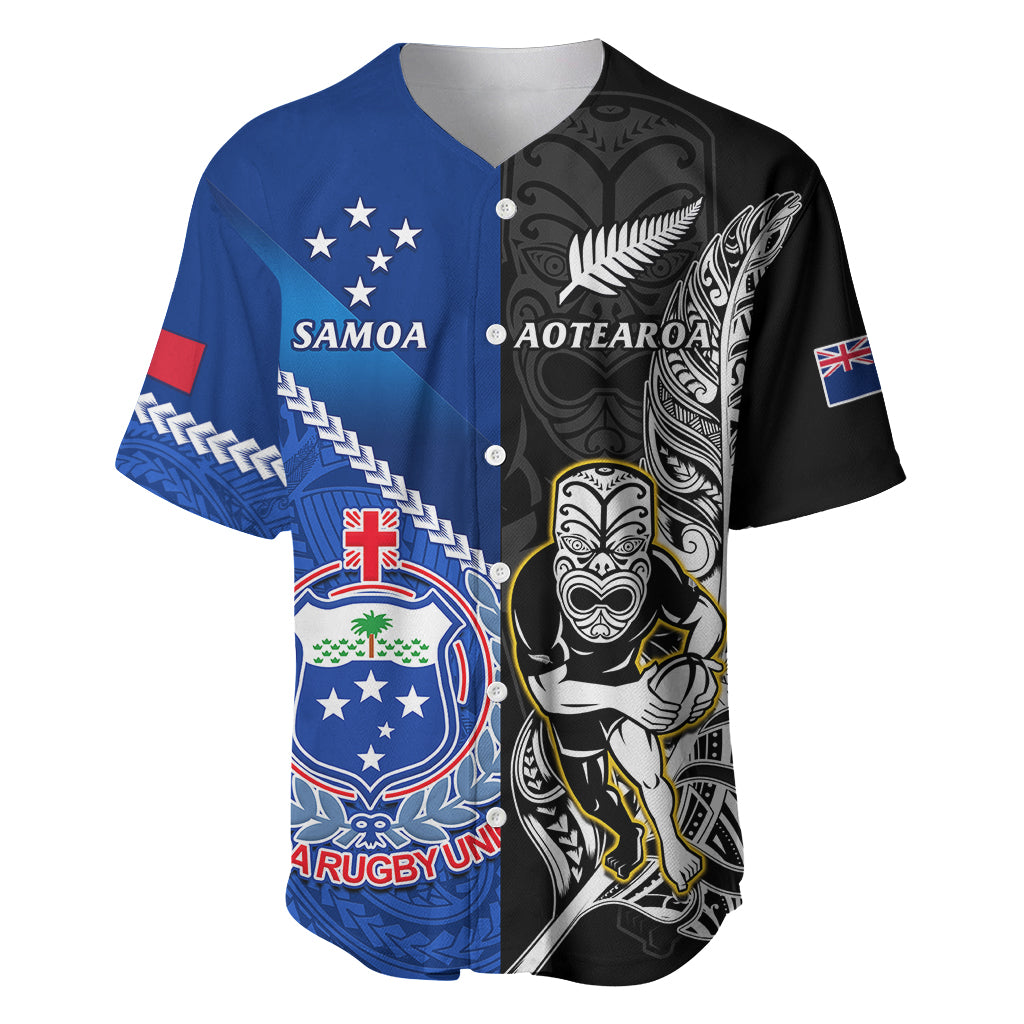 Custom New Zealand And Samoa Rugby Baseball Jersey All Black Tiki Fern Mix Manu Samoa 2023 World Cup - Vibe Hoodie Shop