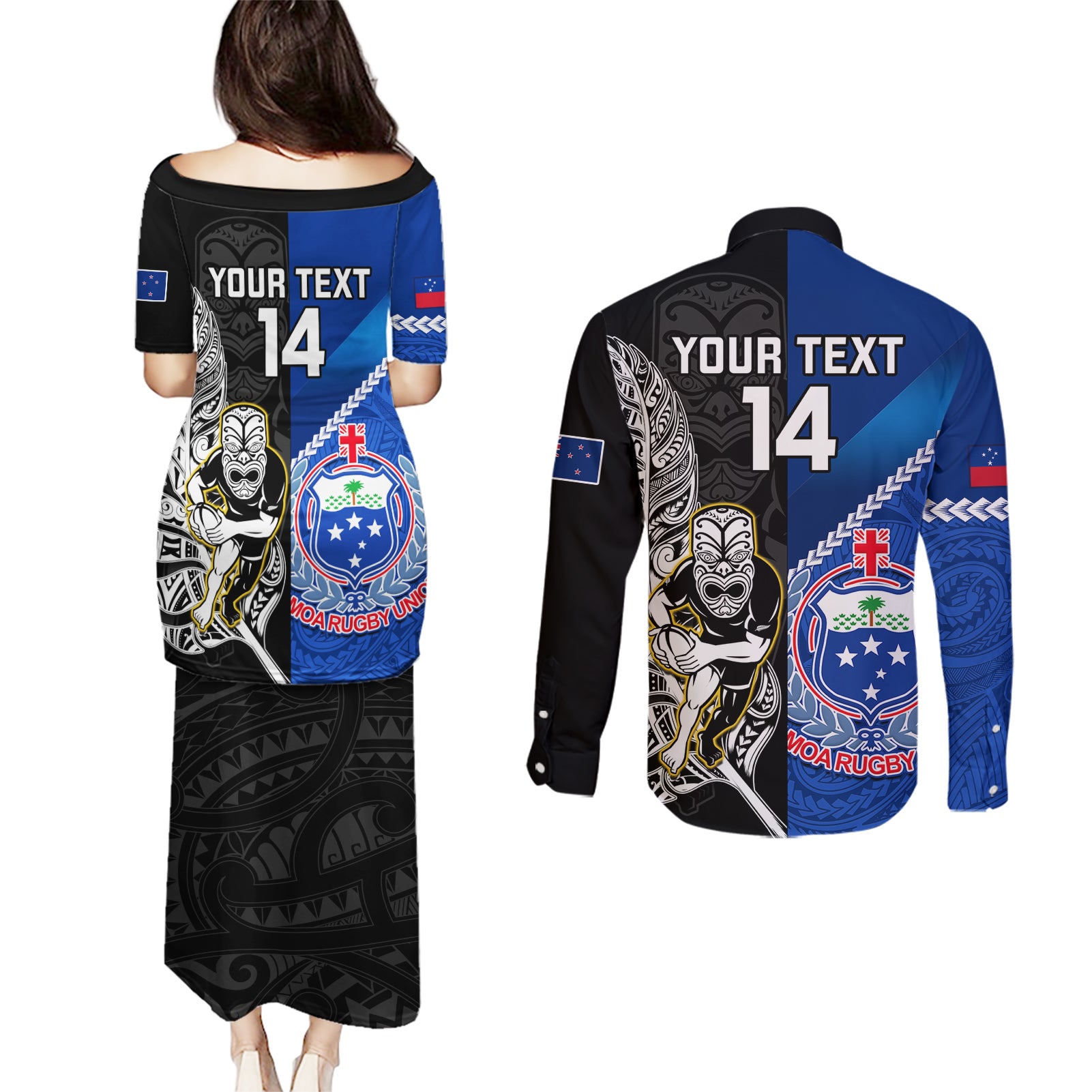 custom-new-zealand-and-samoa-rugby-couples-matching-puletasi-dress-and-long-sleeve-button-shirts-all-black-tiki-fern-mix-manu-samoa-2023-world-cup