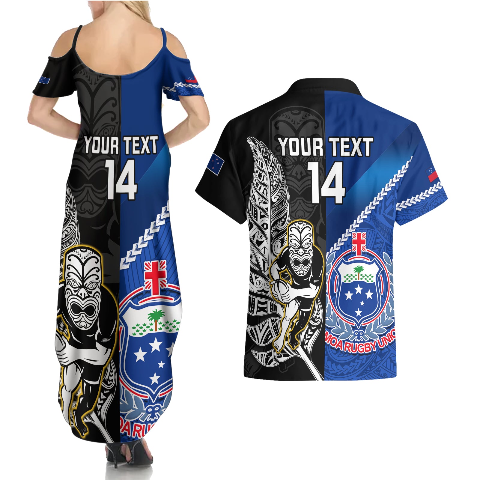 custom-new-zealand-and-samoa-rugby-couples-matching-summer-maxi-dress-and-hawaiian-shirt-all-black-tiki-fern-mix-manu-samoa-2023-world-cup