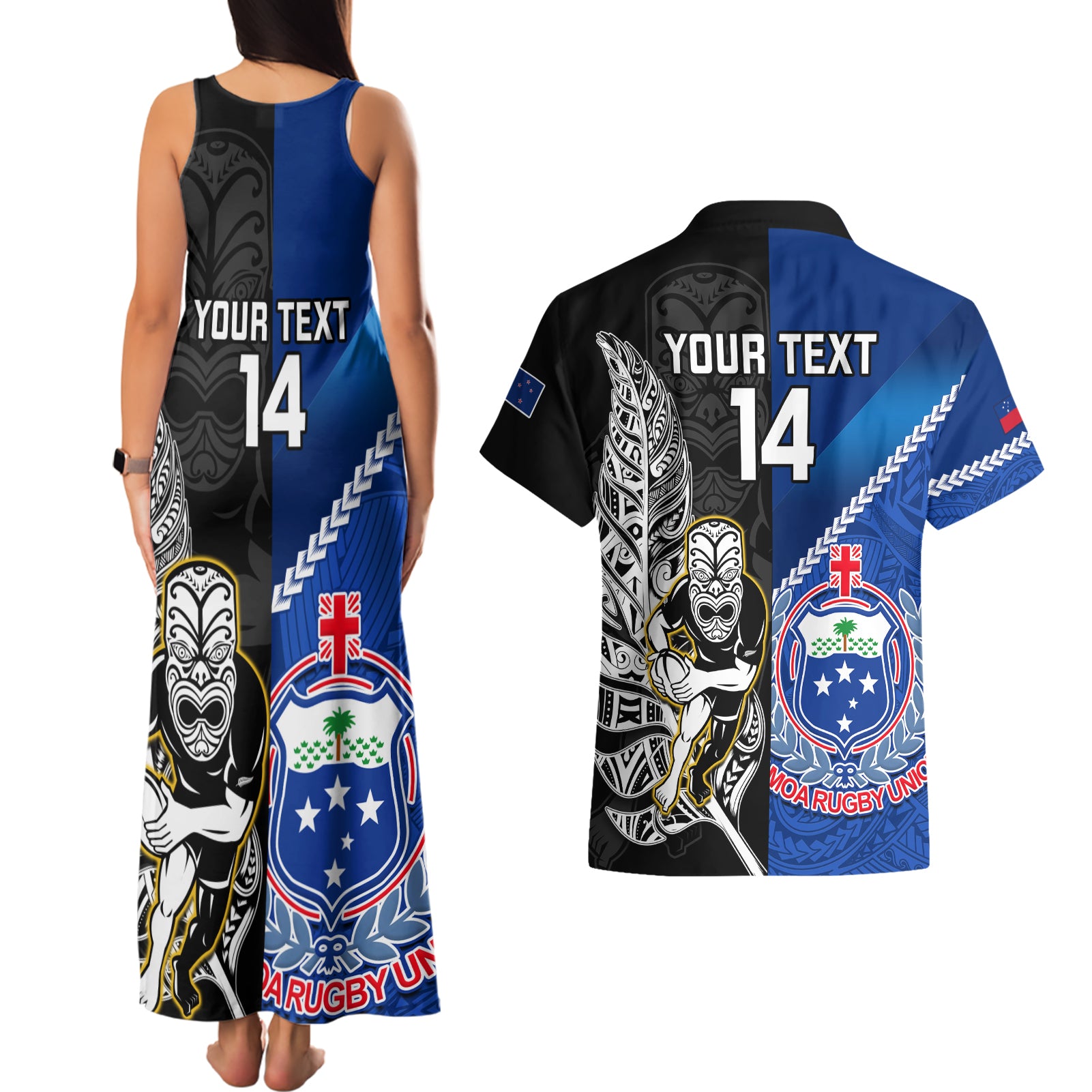 custom-new-zealand-and-samoa-rugby-couples-matching-tank-maxi-dress-and-hawaiian-shirt-all-black-tiki-fern-mix-manu-samoa-2023-world-cup