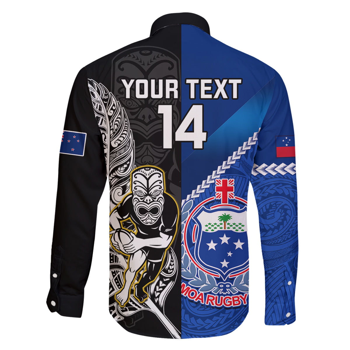 custom-new-zealand-and-samoa-rugby-family-matching-long-sleeve-bodycon-dress-and-hawaiian-shirt-all-black-tiki-fern-mix-manu-samoa-2023-world-cup