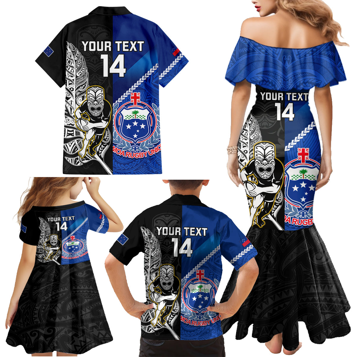 custom-new-zealand-and-samoa-rugby-family-matching-mermaid-dress-and-hawaiian-shirt-all-black-tiki-fern-mix-manu-samoa-2023-world-cup