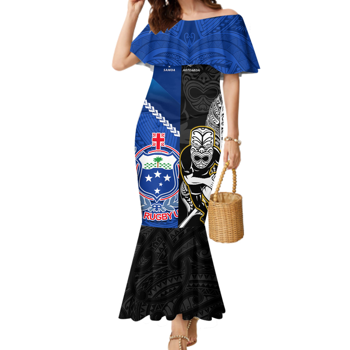 custom-new-zealand-and-samoa-rugby-family-matching-mermaid-dress-and-hawaiian-shirt-all-black-tiki-fern-mix-manu-samoa-2023-world-cup