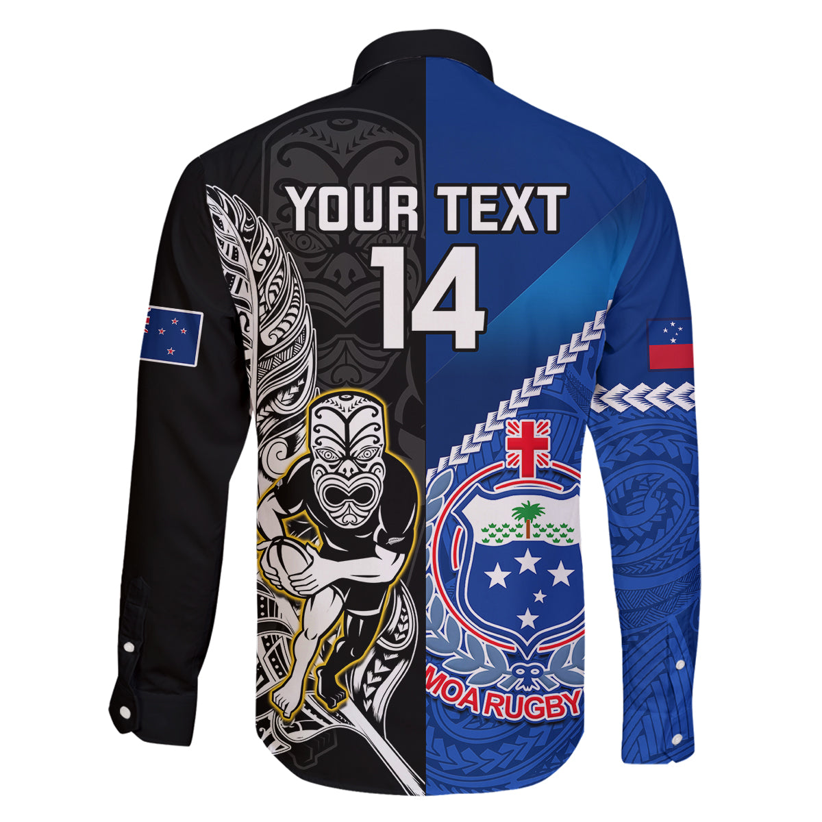 custom-new-zealand-and-samoa-rugby-family-matching-off-shoulder-maxi-dress-and-hawaiian-shirt-all-black-tiki-fern-mix-manu-samoa-2023-world-cup