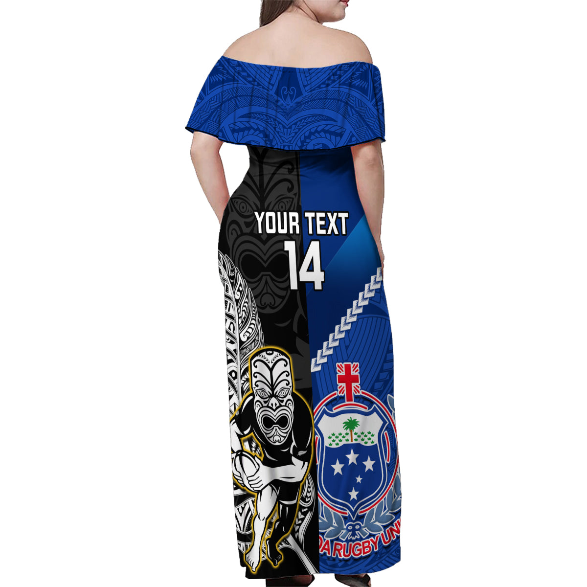 custom-new-zealand-and-samoa-rugby-family-matching-off-shoulder-maxi-dress-and-hawaiian-shirt-all-black-tiki-fern-mix-manu-samoa-2023-world-cup