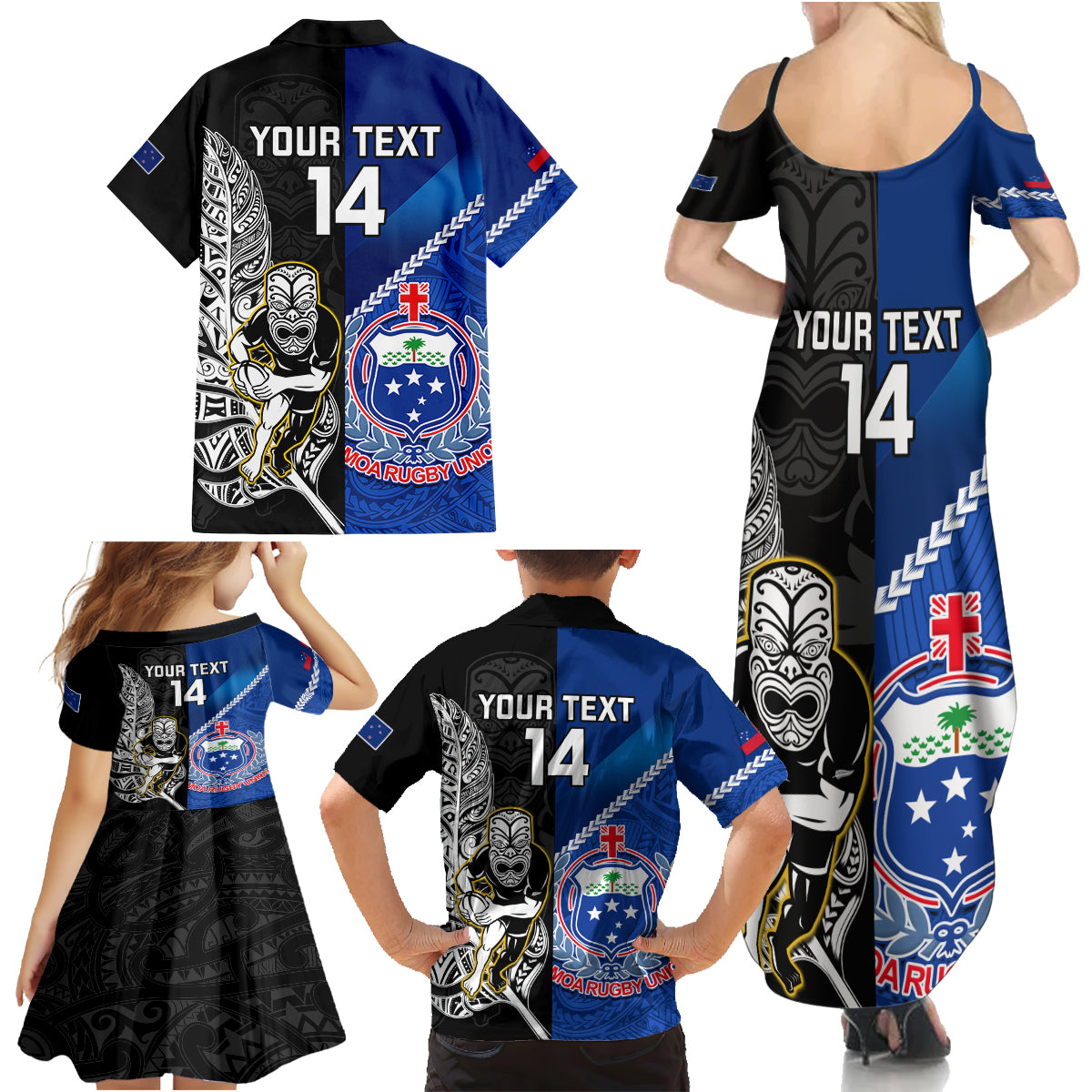 custom-new-zealand-and-samoa-rugby-family-matching-summer-maxi-dress-and-hawaiian-shirt-all-black-tiki-fern-mix-manu-samoa-2023-world-cup