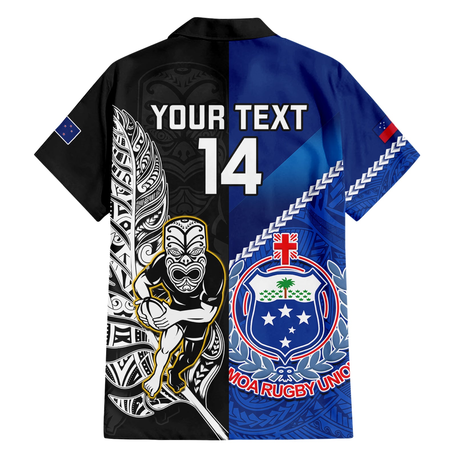 Custom New Zealand And Samoa Rugby Hawaiian Shirt All Black Tiki Fern Mix Manu Samoa 2023 World Cup - Vibe Hoodie Shop