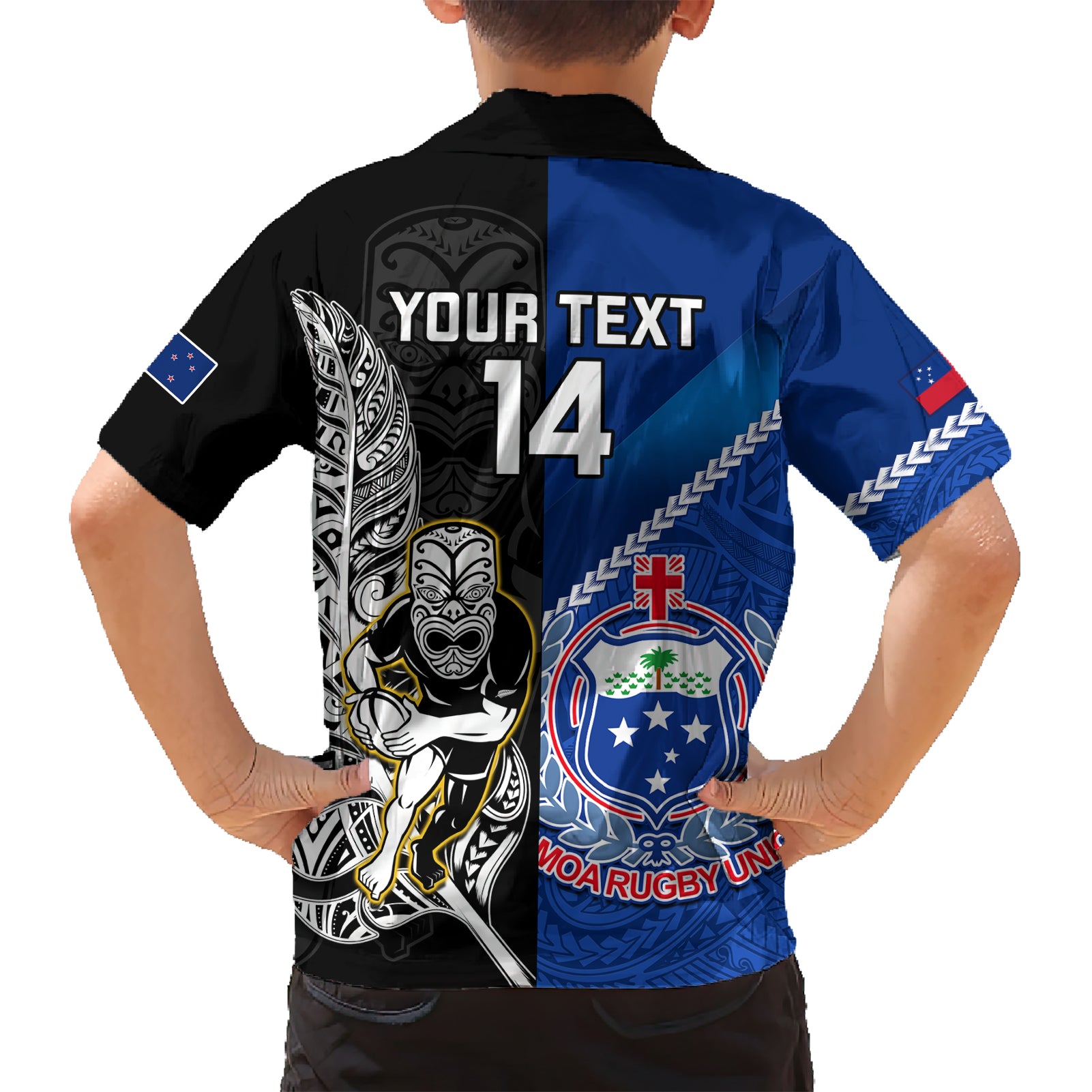 Custom New Zealand And Samoa Rugby Hawaiian Shirt All Black Tiki Fern Mix Manu Samoa 2023 World Cup - Vibe Hoodie Shop