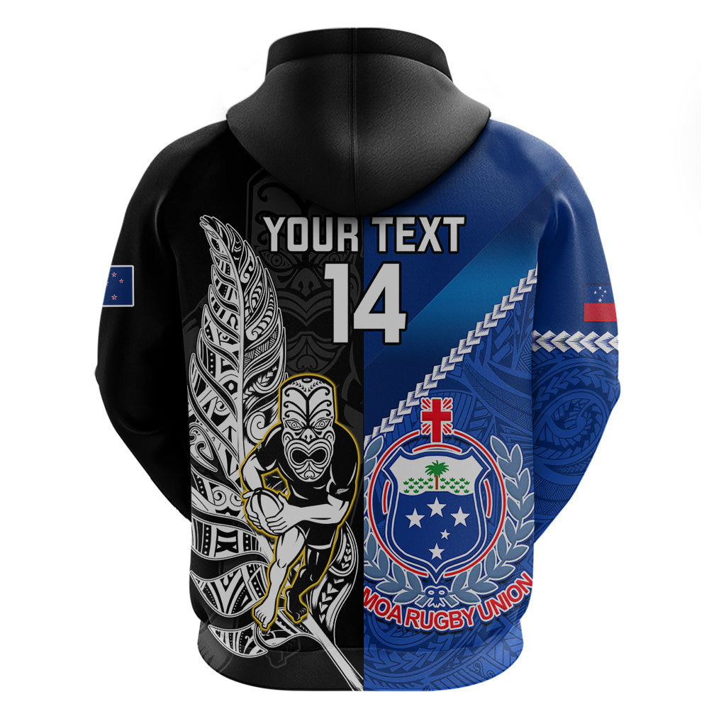 Custom New Zealand And Samoa Rugby Hoodie All Black Tiki Fern Mix Manu Samoa 2023 World Cup - Vibe Hoodie Shop