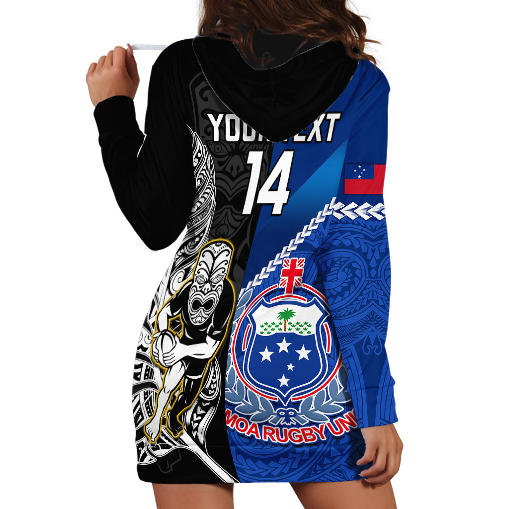 Custom New Zealand And Samoa Rugby Hoodie Dress All Black Tiki Fern Mix Manu Samoa 2023 World Cup - Vibe Hoodie Shop