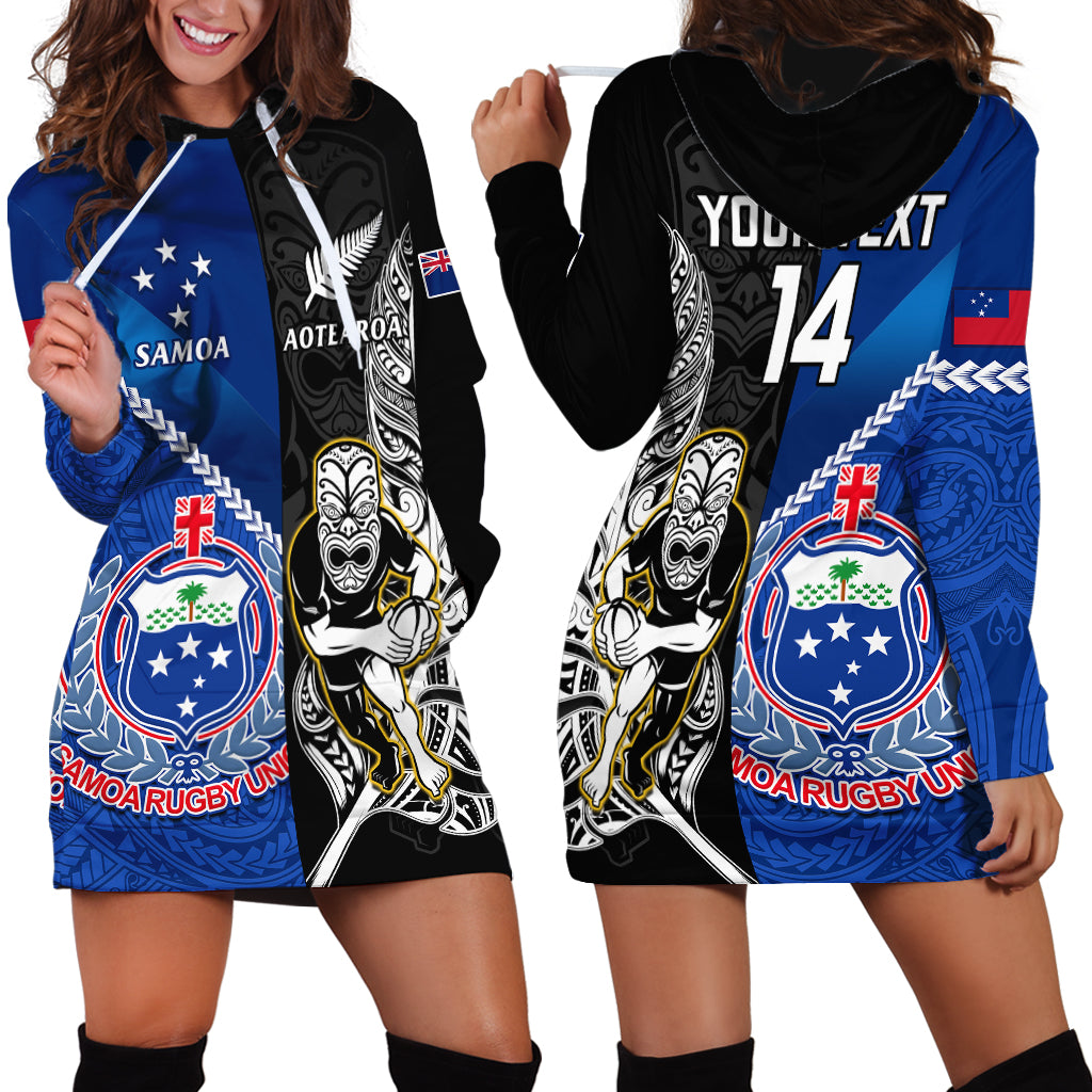 Custom New Zealand And Samoa Rugby Hoodie Dress All Black Tiki Fern Mix Manu Samoa 2023 World Cup - Vibe Hoodie Shop