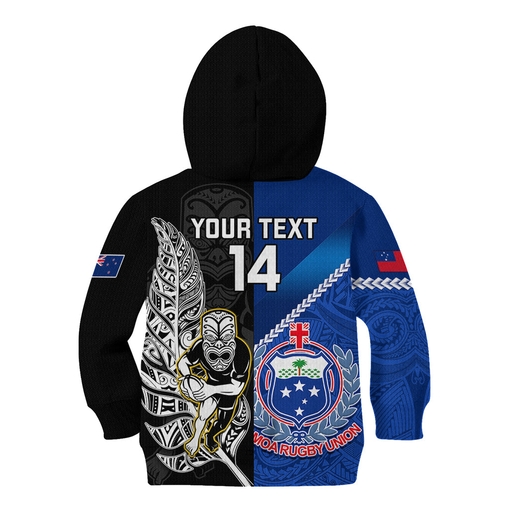 Custom New Zealand And Samoa Rugby Kid Hoodie All Black Tiki Fern Mix Manu Samoa 2023 World Cup - Vibe Hoodie Shop