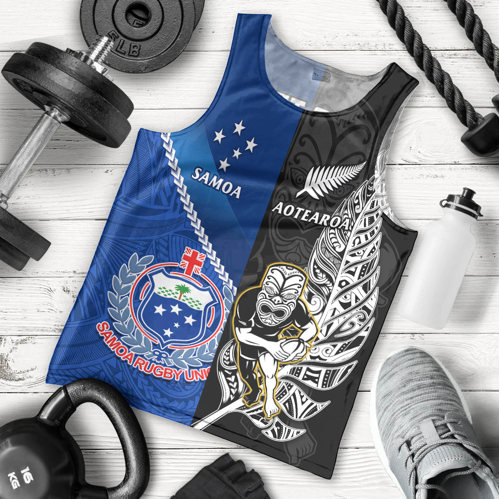 Custom New Zealand And Samoa Rugby Men Tank Top All Black Tiki Fern Mix Manu Samoa 2023 World Cup - Vibe Hoodie Shop