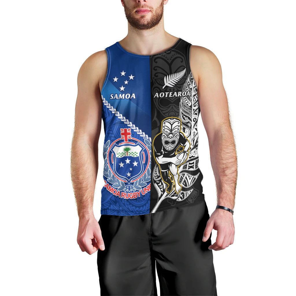 Custom New Zealand And Samoa Rugby Men Tank Top All Black Tiki Fern Mix Manu Samoa 2023 World Cup - Vibe Hoodie Shop