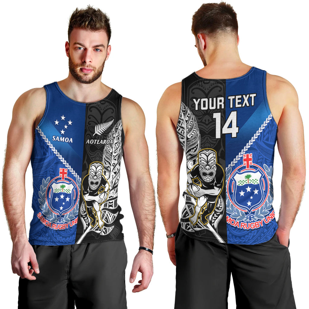 Custom New Zealand And Samoa Rugby Men Tank Top All Black Tiki Fern Mix Manu Samoa 2023 World Cup - Vibe Hoodie Shop