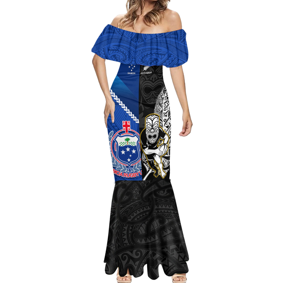 custom-new-zealand-and-samoa-rugby-mermaid-dress-all-black-tiki-fern-mix-manu-samoa-2023-world-cup