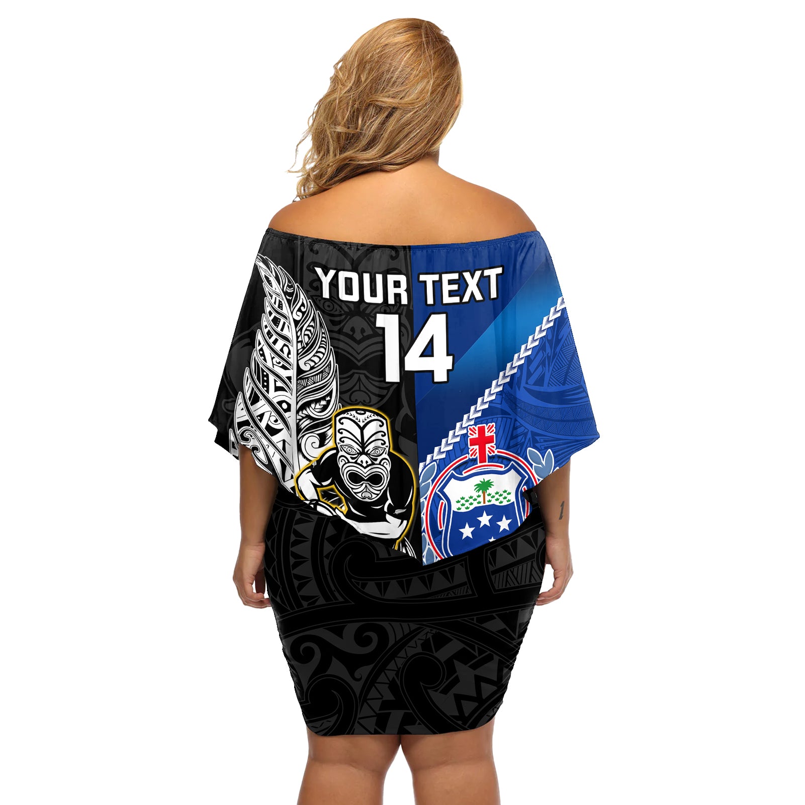 custom-new-zealand-and-samoa-rugby-off-shoulder-short-dress-all-black-tiki-fern-mix-manu-samoa-2023-world-cup