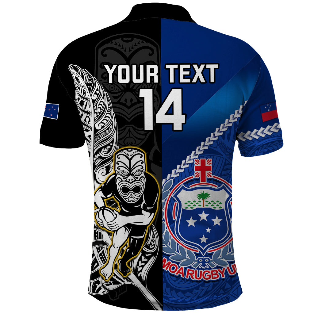 Custom New Zealand And Samoa Rugby Polo Shirt All Black Tiki Fern Mix Manu Samoa 2023 World Cup - Vibe Hoodie Shop