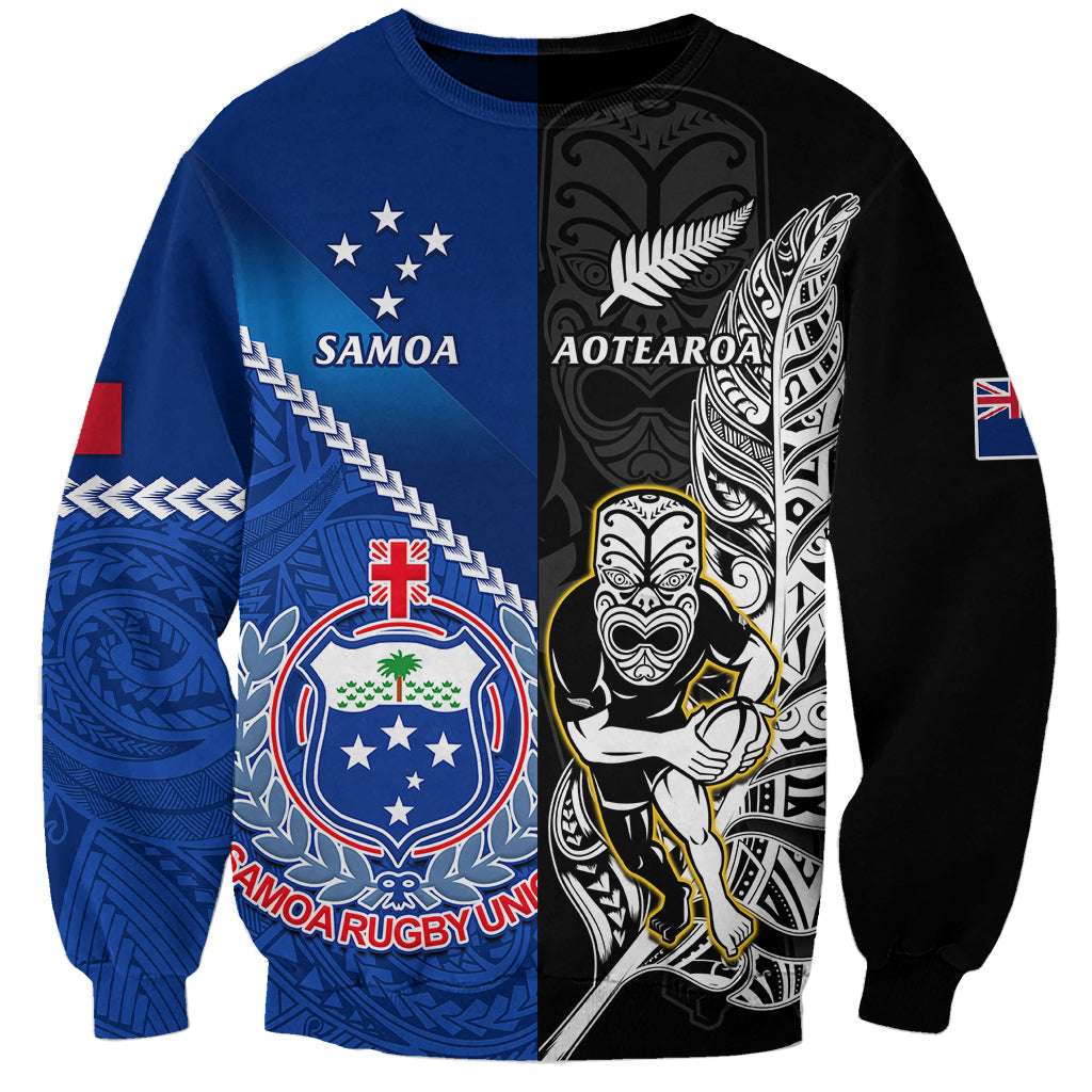 Custom New Zealand And Samoa Rugby Sweatshirt All Black Tiki Fern Mix Manu Samoa 2023 World Cup - Vibe Hoodie Shop