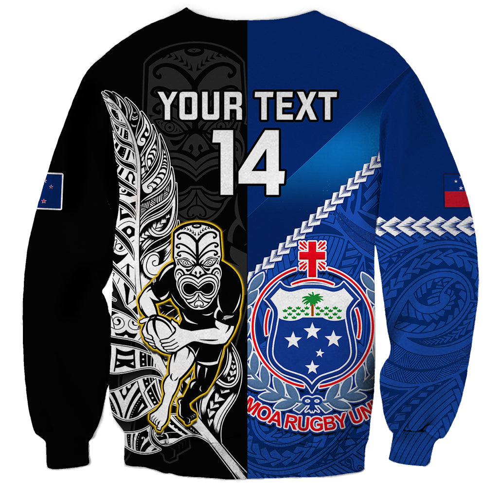 Custom New Zealand And Samoa Rugby Sweatshirt All Black Tiki Fern Mix Manu Samoa 2023 World Cup - Vibe Hoodie Shop