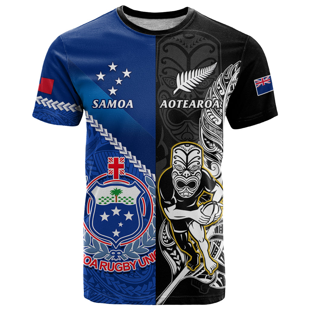 Custom New Zealand And Samoa Rugby T Shirt All Black Tiki Fern Mix Manu Samoa 2023 World Cup - Vibe Hoodie Shop