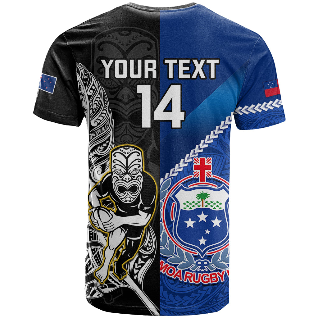 Custom New Zealand And Samoa Rugby T Shirt All Black Tiki Fern Mix Manu Samoa 2023 World Cup - Vibe Hoodie Shop