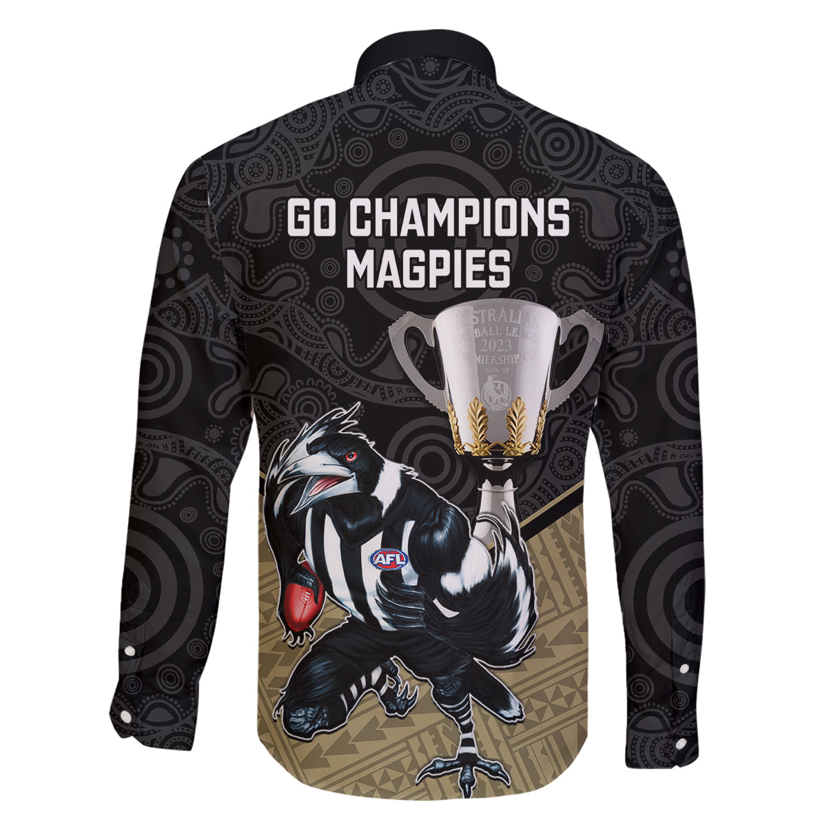 collingwood-football-family-matching-long-sleeve-bodycon-dress-and-hawaiian-shirt-magpies-go-champions-2023-polynesian-indigenous-art