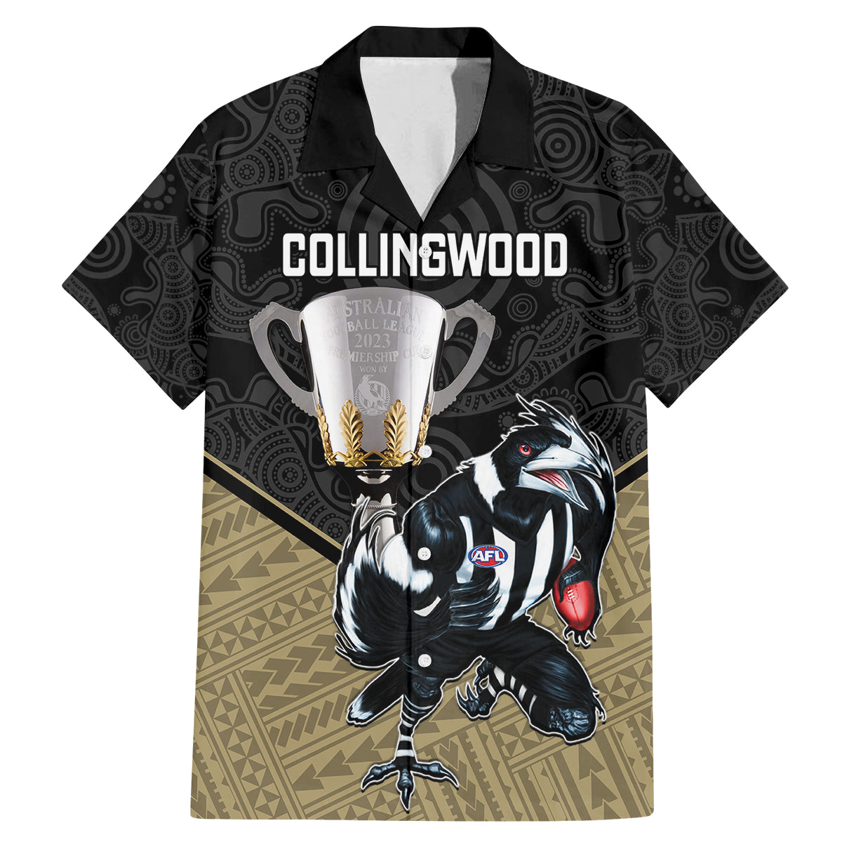 collingwood-football-family-matching-mermaid-dress-and-hawaiian-shirt-magpies-go-champions-2023-polynesian-indigenous-art