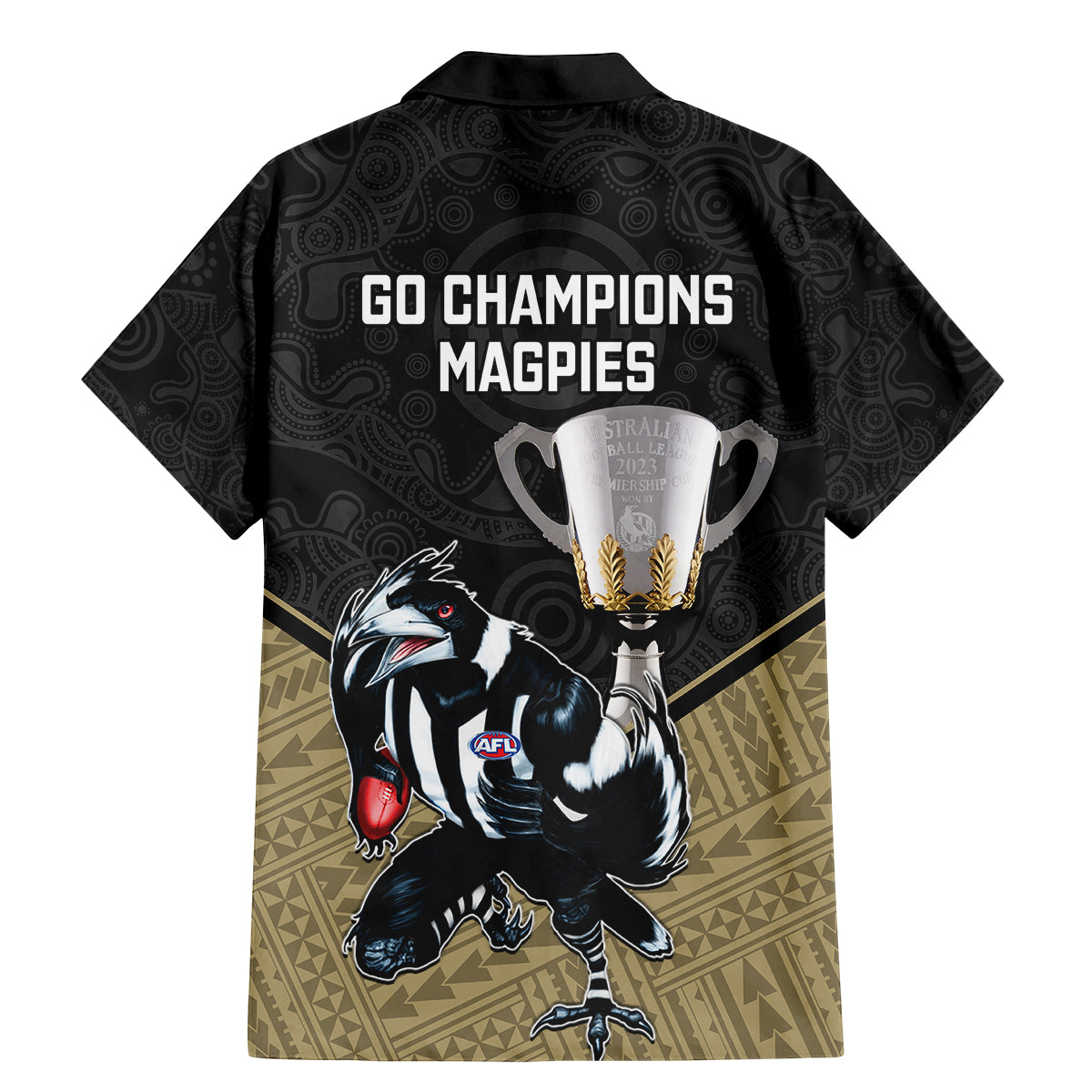 collingwood-football-family-matching-mermaid-dress-and-hawaiian-shirt-magpies-go-champions-2023-polynesian-indigenous-art