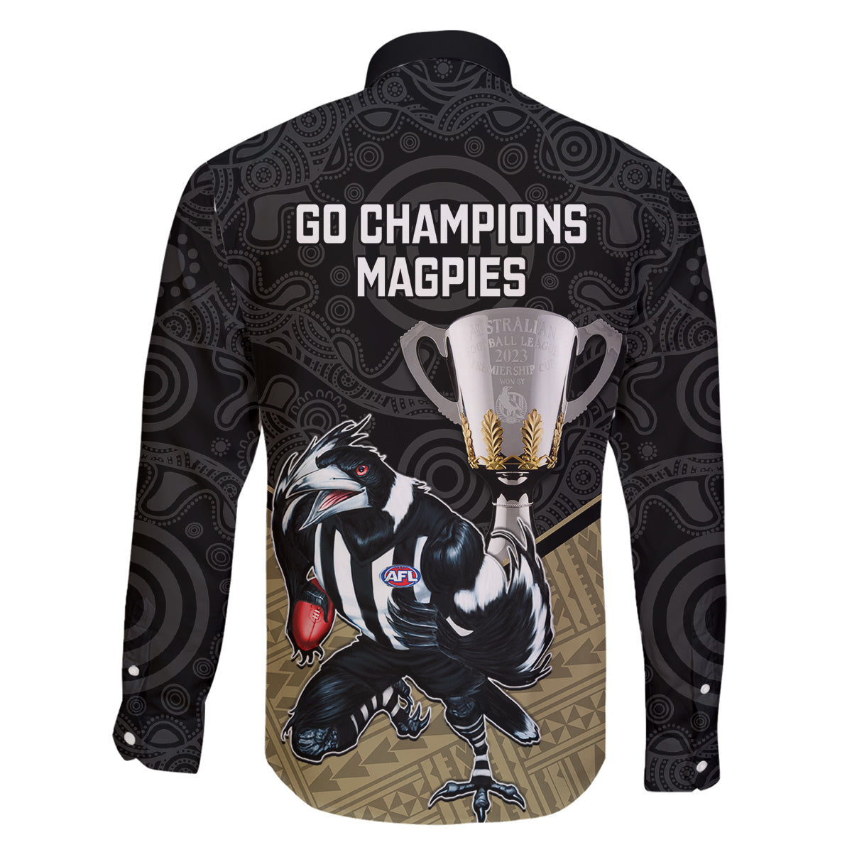 collingwood-football-family-matching-mermaid-dress-and-hawaiian-shirt-magpies-go-champions-2023-polynesian-indigenous-art