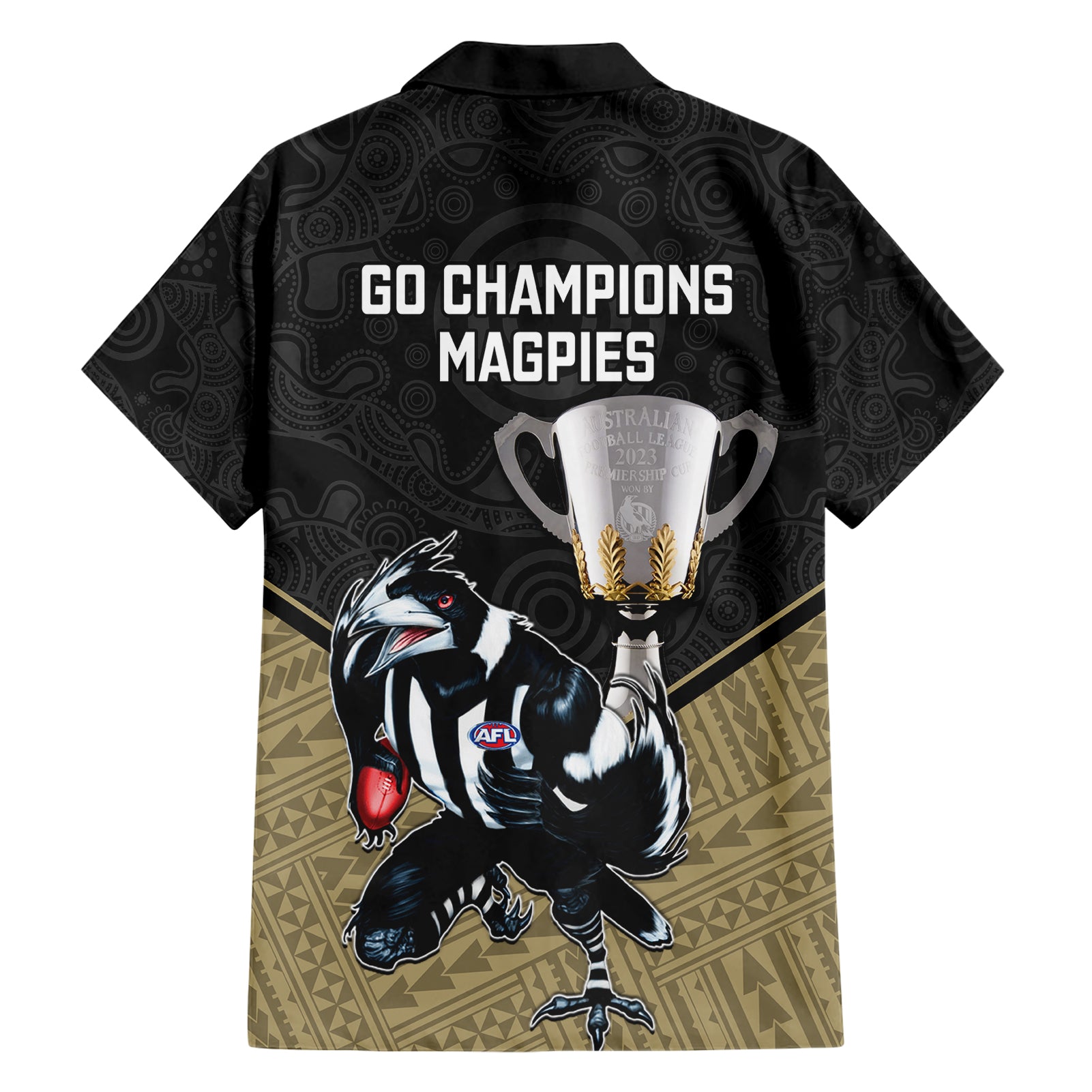 Collingwood Football Hawaiian Shirt Magpies Go Champions 2023 Polynesian Indigenous Art - Vibe Hoodie Shop