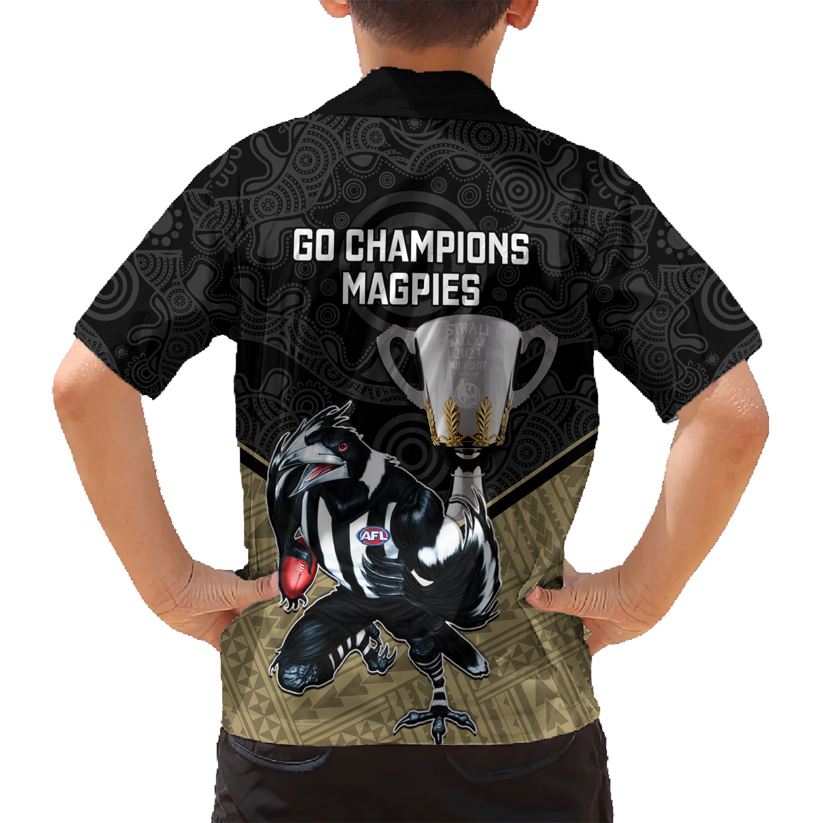 Collingwood Football Hawaiian Shirt Magpies Go Champions 2023 Polynesian Indigenous Art - Vibe Hoodie Shop