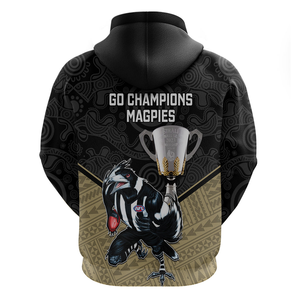 Collingwood Football Hoodie Magpies Go Champions 2023 Polynesian Indigenous Art - Vibe Hoodie Shop