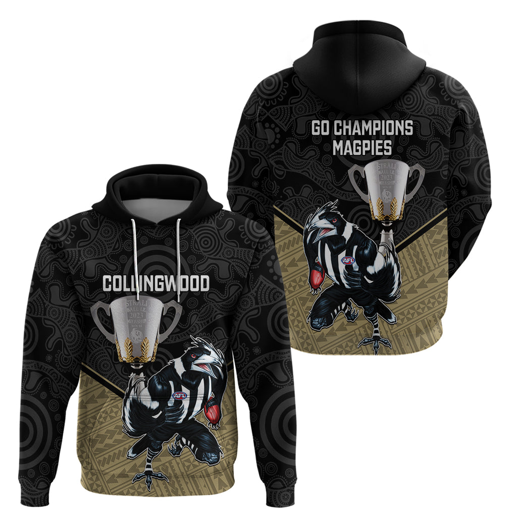 Collingwood Football Hoodie Magpies Go Champions 2023 Polynesian Indigenous Art - Vibe Hoodie Shop