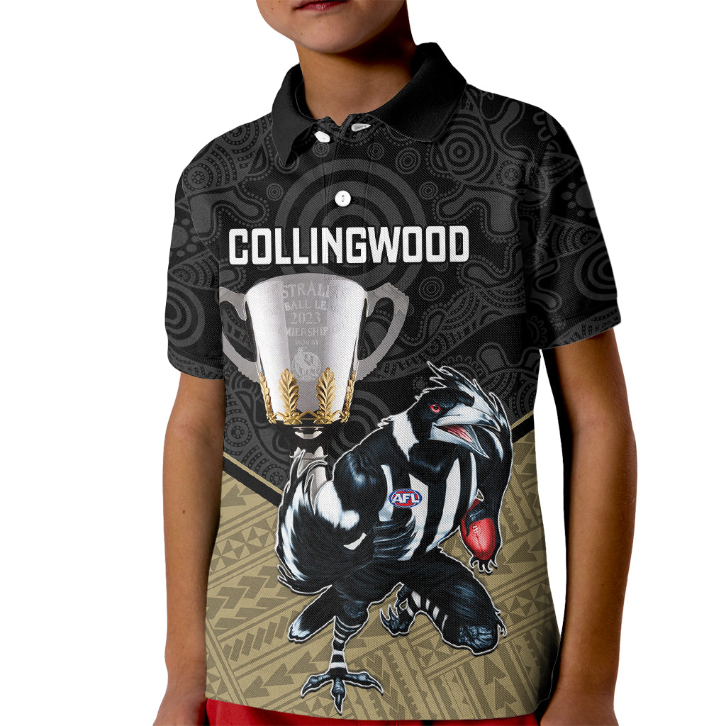 Collingwood Football Kid Polo Shirt Magpies Go Champions 2023 Polynesian Indigenous Art - Vibe Hoodie Shop