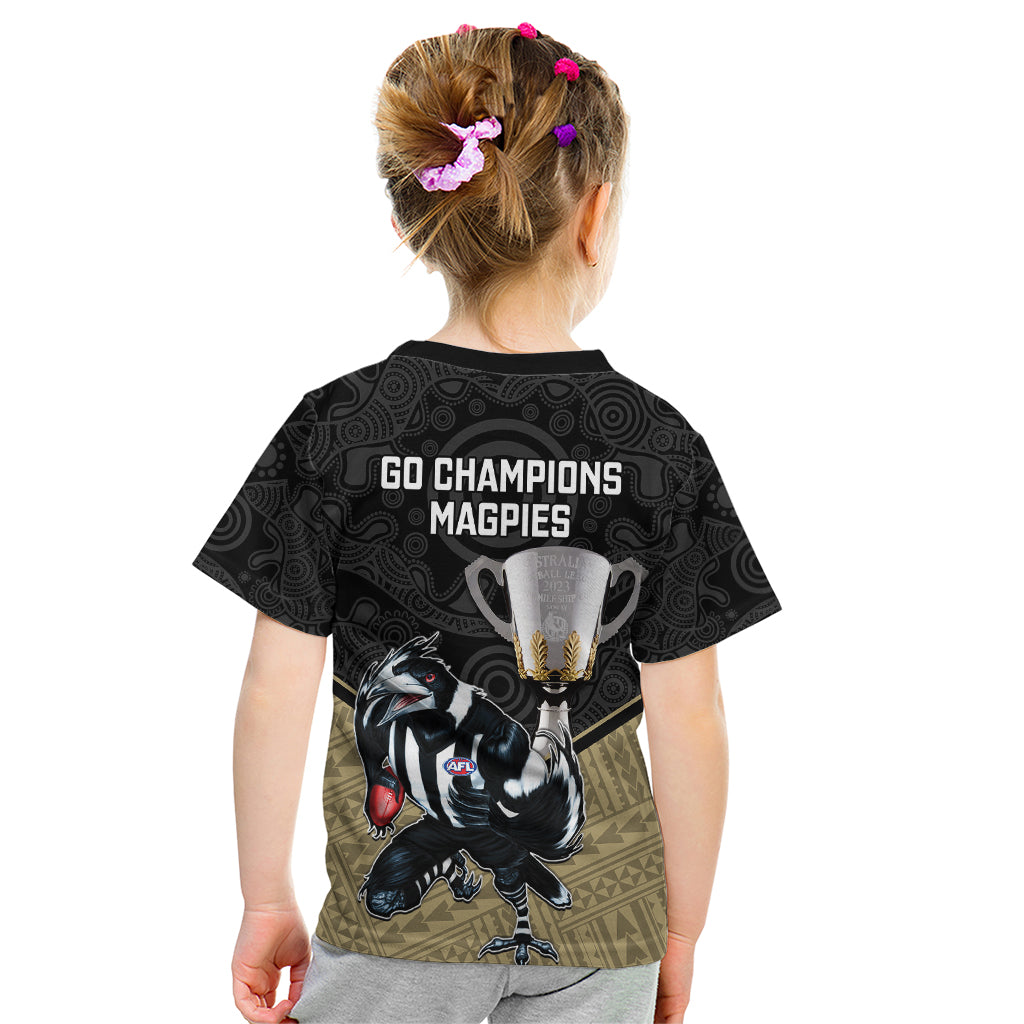 Collingwood Football Kid T Shirt Magpies Go Champions 2023 Polynesian Indigenous Art - Vibe Hoodie Shop