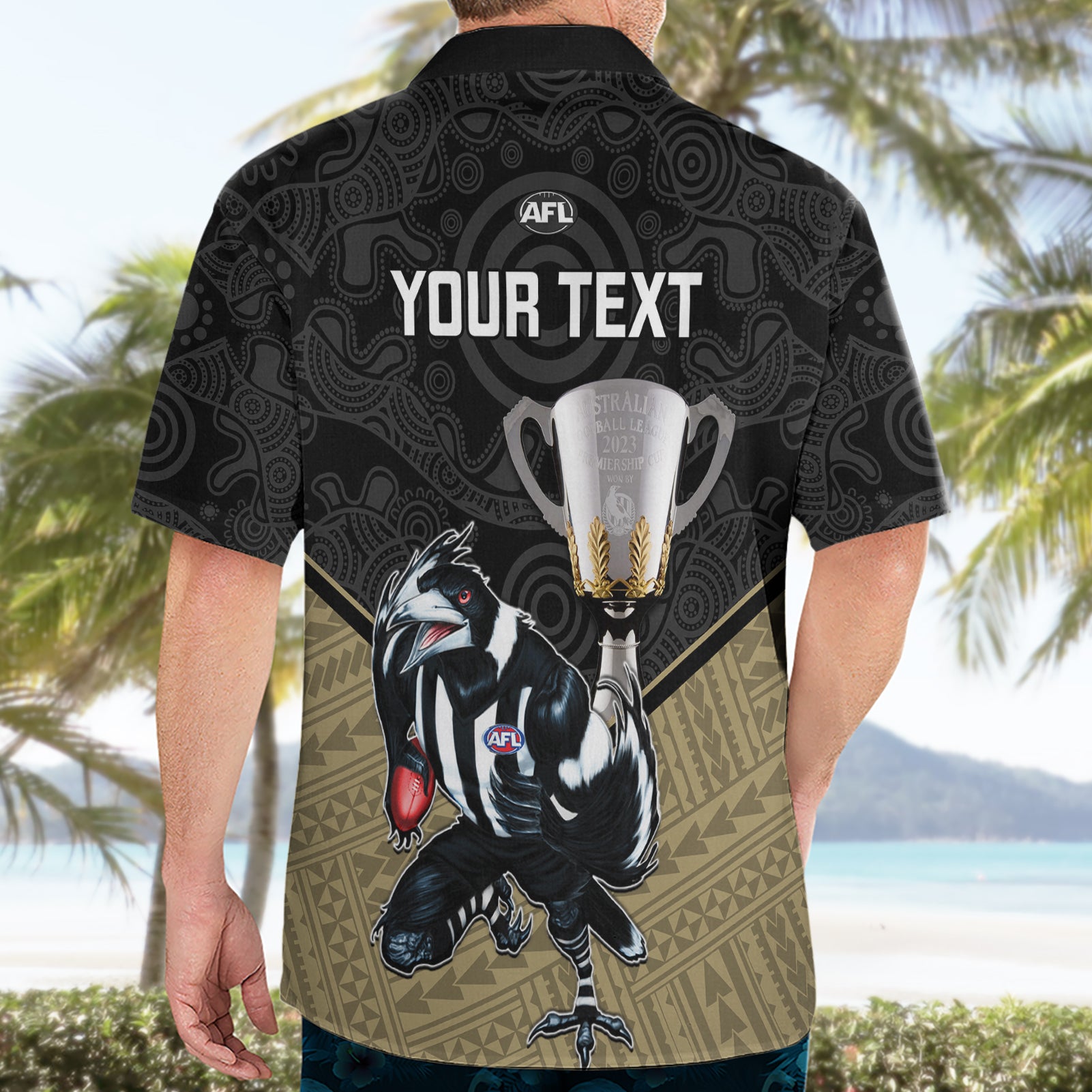 Personalised Collingwood Football Hawaiian Shirt Magpies Go Champions 2023 Polynesian Indigenous Art - Vibe Hoodie Shop