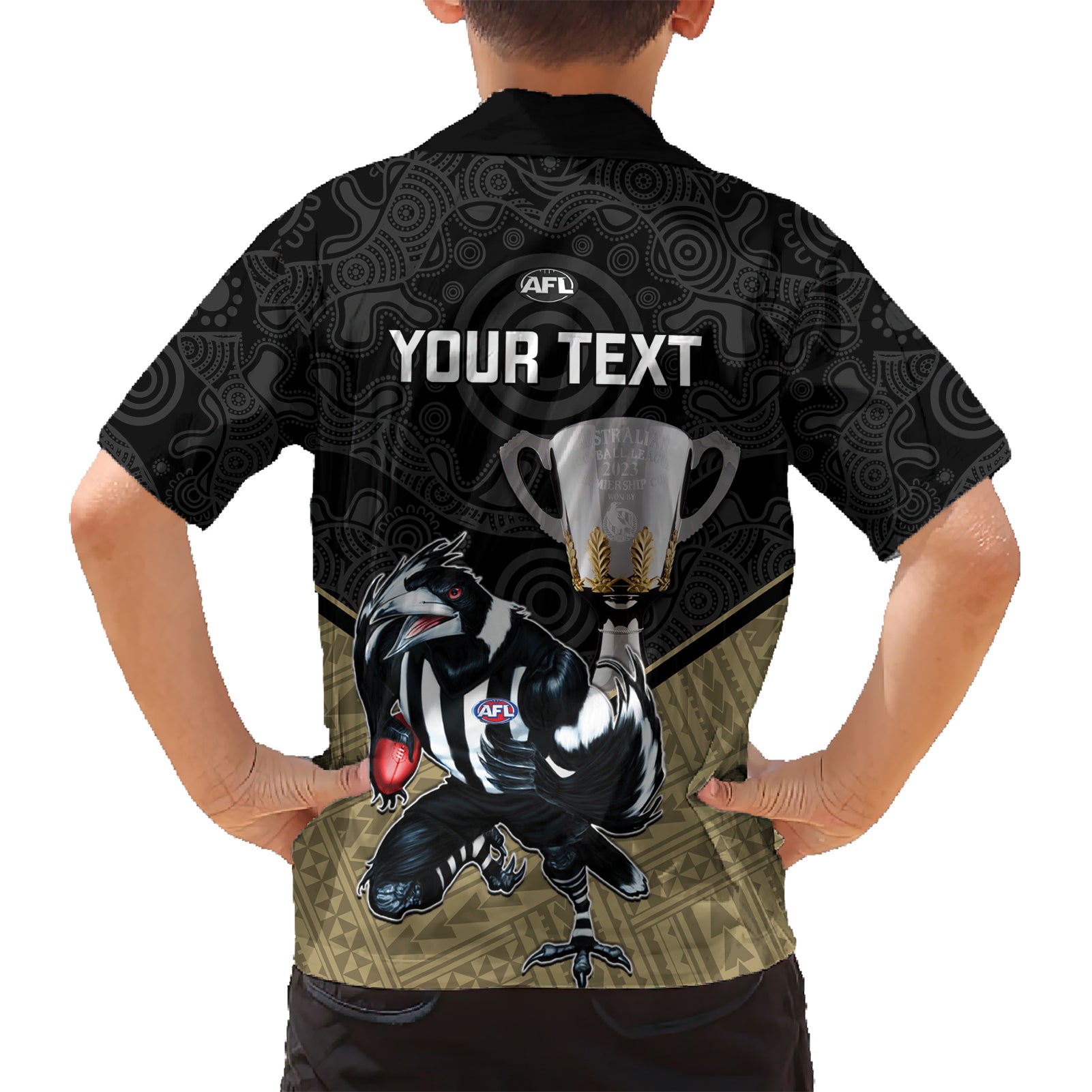 Personalised Collingwood Football Hawaiian Shirt Magpies Go Champions 2023 Polynesian Indigenous Art - Vibe Hoodie Shop