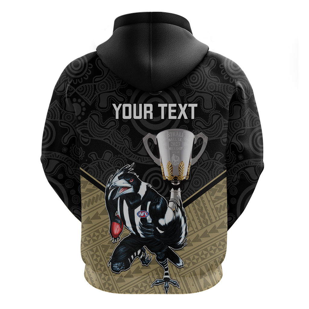 Personalised Collingwood Football Hoodie Magpies Go Champions 2023 Polynesian Indigenous Art - Vibe Hoodie Shop