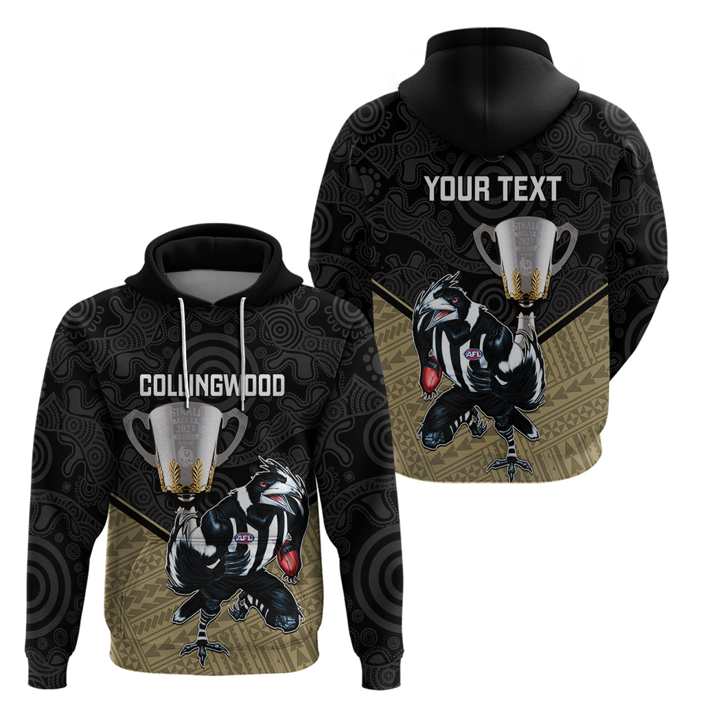 Personalised Collingwood Football Hoodie Magpies Go Champions 2023 Polynesian Indigenous Art - Vibe Hoodie Shop