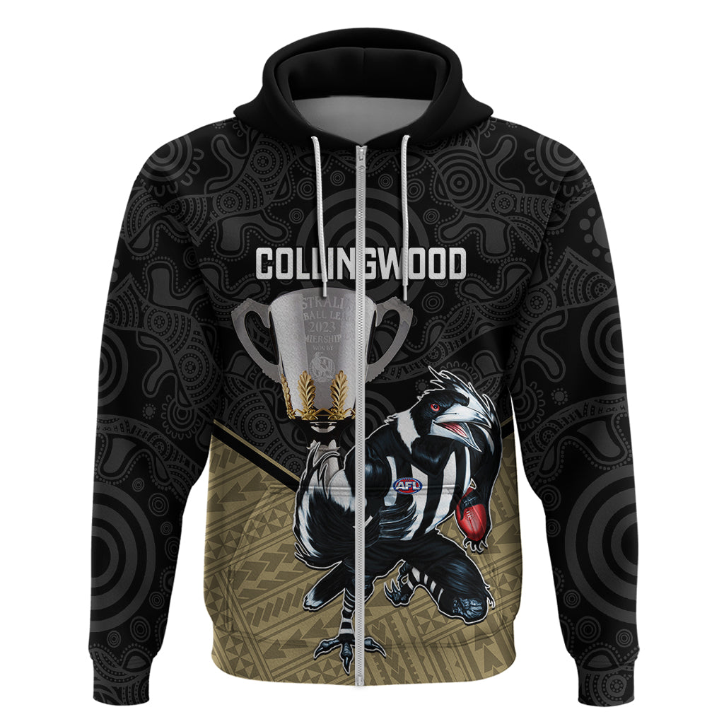 Personalised Collingwood Football Hoodie Magpies Go Champions 2023 Polynesian Indigenous Art - Vibe Hoodie Shop