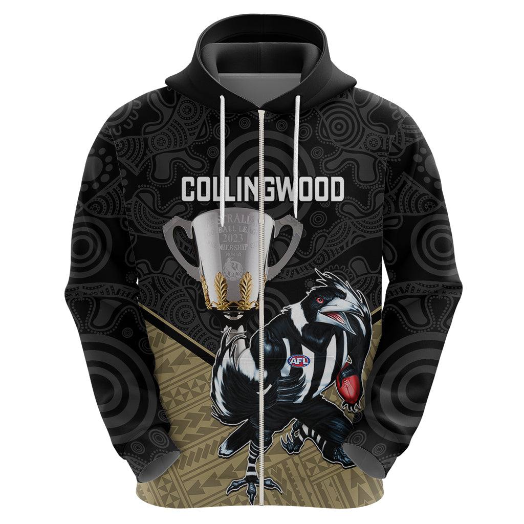 Personalised Collingwood Football Hoodie Magpies Go Champions 2023 Polynesian Indigenous Art - Vibe Hoodie Shop