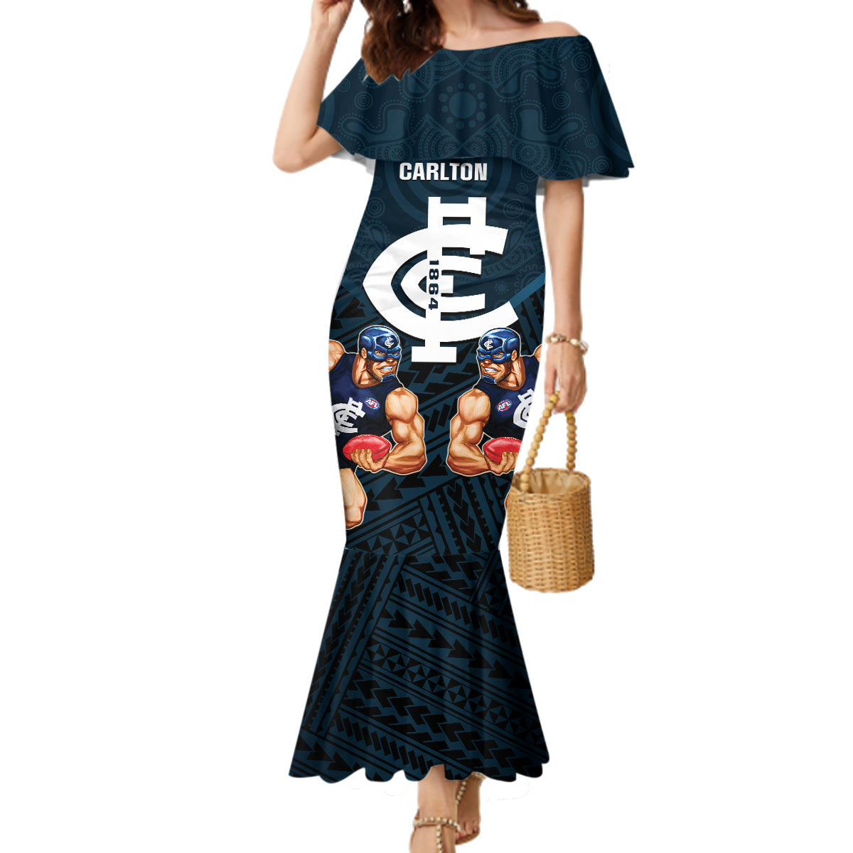 calrton-football-family-matching-mermaid-dress-and-hawaiian-shirt-blues-go-champions-2023-polynesian-indigenous-art