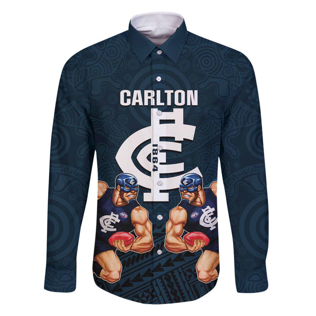 calrton-football-family-matching-off-shoulder-long-sleeve-dress-and-hawaiian-shirt-blues-go-champions-2023-polynesian-indigenous-art